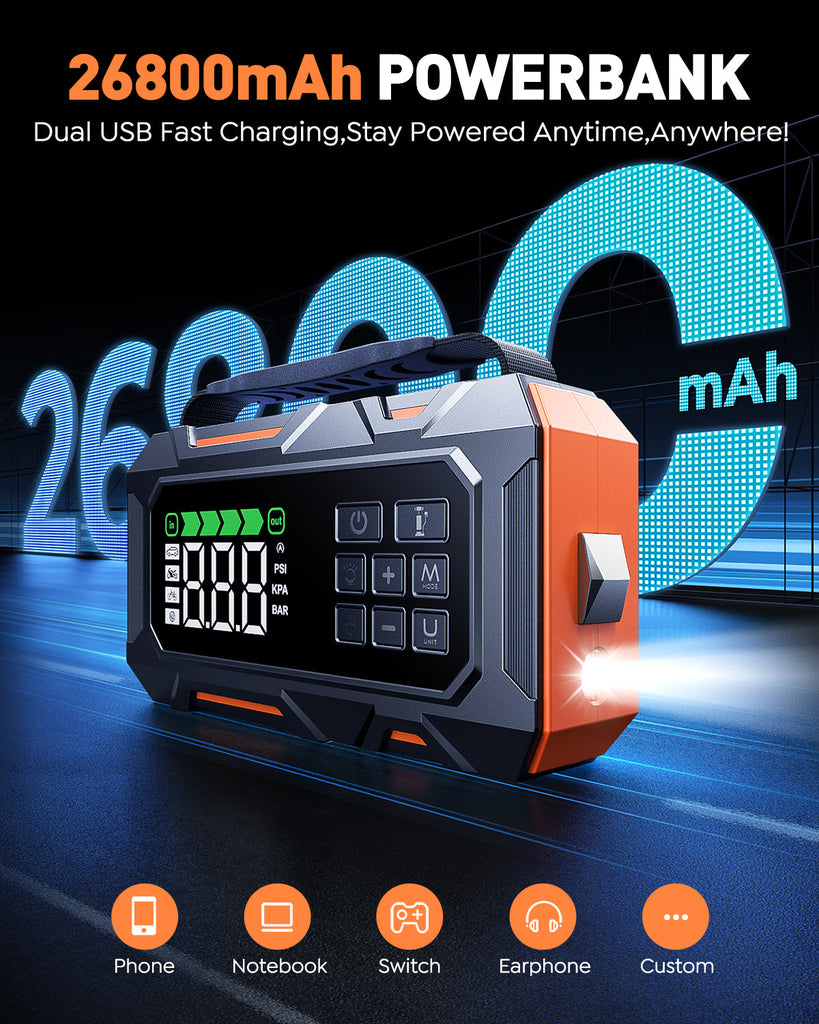 【New Arrivals】Buture Beta09 Car Jump Starter 8000A with 160 PSI Air Compressor丨16-in-1 Roadside Kit