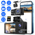 1Pc WiFi FHD 1080P Car Dash Cam 3 Channels Front Rear Inside Dash Camera With Loop Recording Reversing Image Night Vision 170 Degree Wide Angle Support 64G MMC Card Included