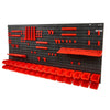 Wall Mounted Storage Bins, 30-Bin Parts Rack Organizer Garage Plastic Shop Tool with Wall Panels/Tool Holders/Hooks, Tool Organizer for Nuts, Bolts, Screws, Nails, Beads, Buttons, Black and Red